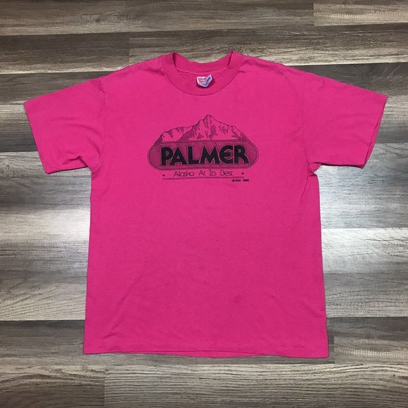 Vintage 80’s Palmer Alaska At It’s Best Pink T-Shirt Single Stitch Sz Large - Picture 1 of 10